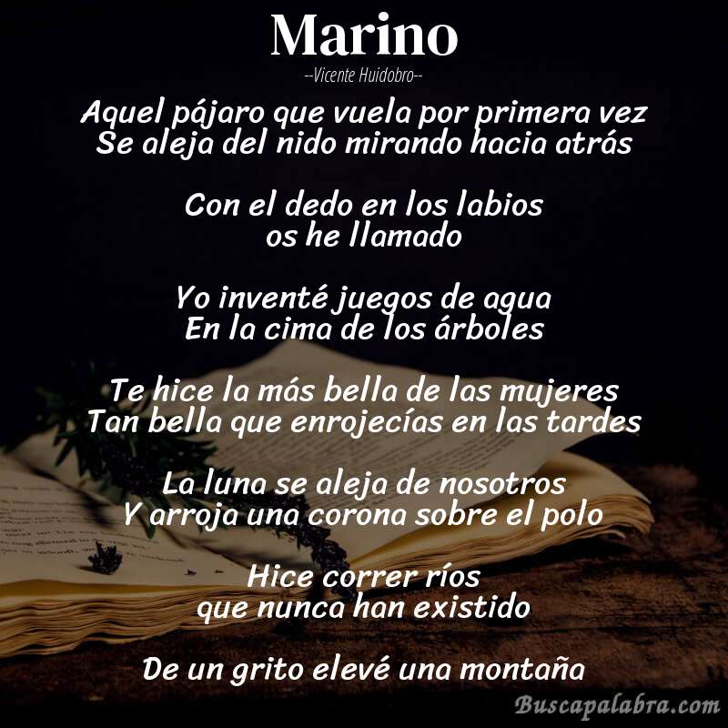 Poema Marino de Vicente Huidobro con fondo de libro