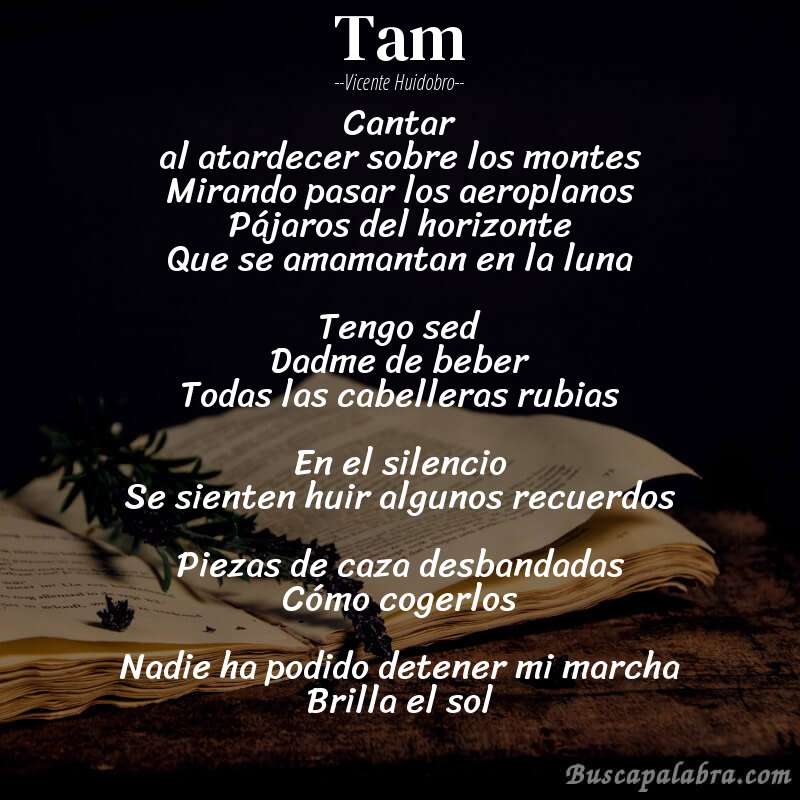 Poema Tam de Vicente Huidobro con fondo de libro