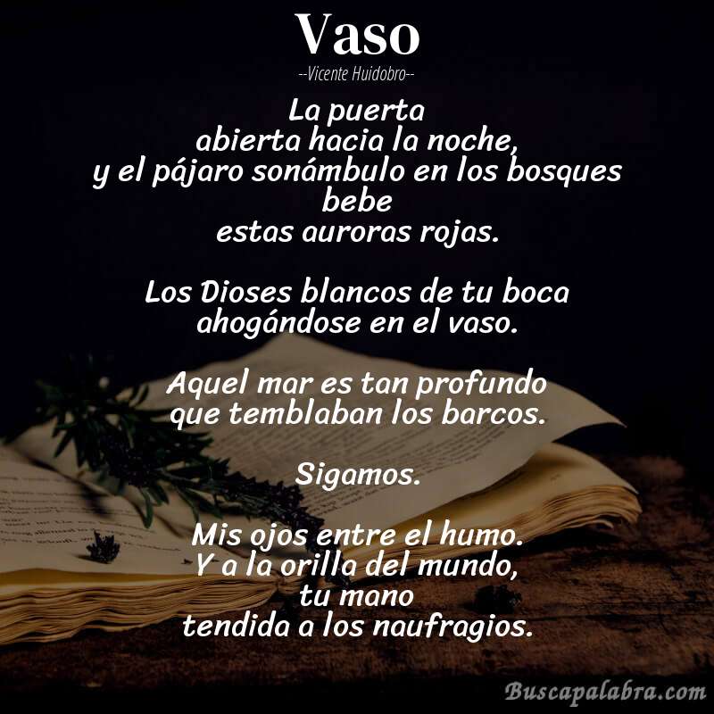 Poema Vaso de Vicente Huidobro con fondo de libro