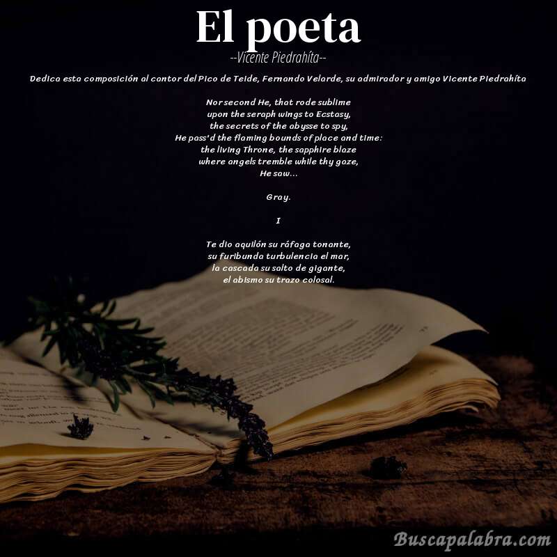 Poema El poeta de Vicente Piedrahíta con fondo de libro