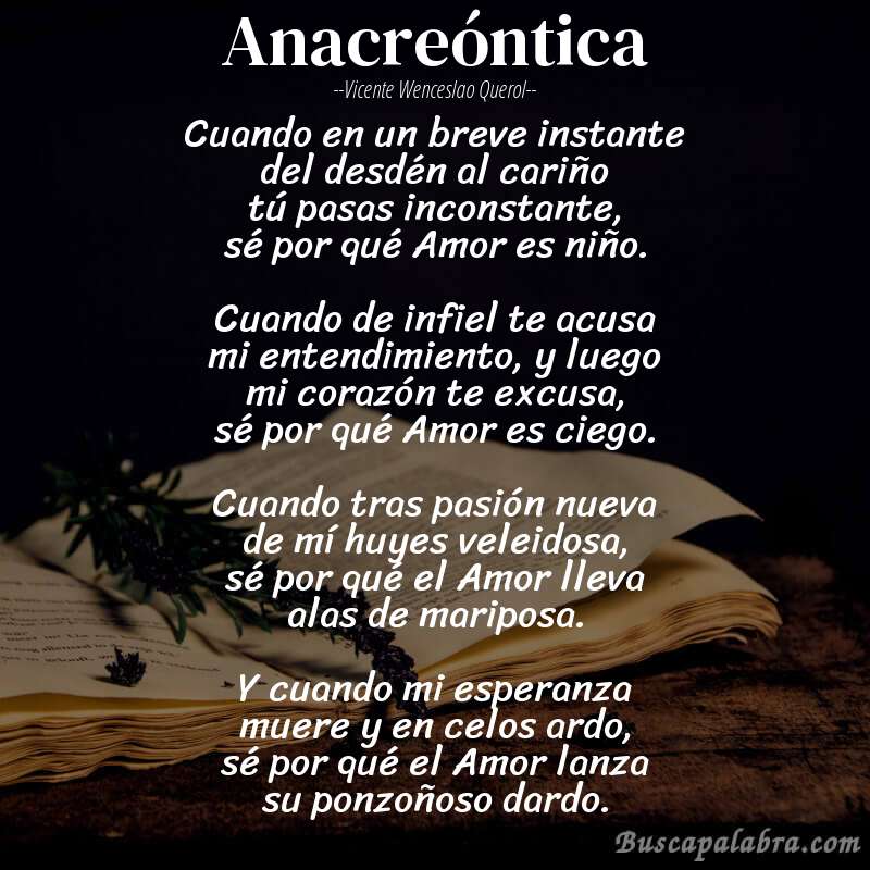 Poema Anacreóntica de Vicente Wenceslao Querol con fondo de libro