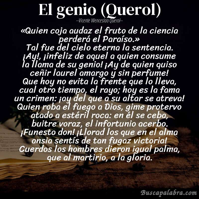Poema El genio (Querol) de Vicente Wenceslao Querol con fondo de libro