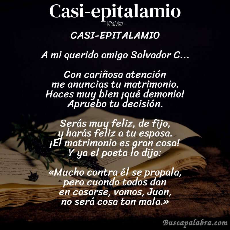 Poema Casi-epitalamio de Vital Aza con fondo de libro