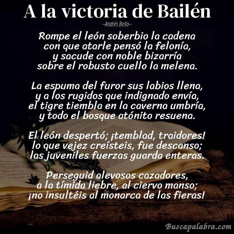 Poema A la victoria de Bailén de Andrés Bello con fondo de libro
