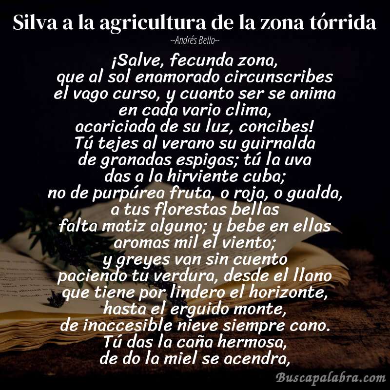 Poema Silva a la agricultura de la zona tórrida de Andrés Bello con fondo de libro