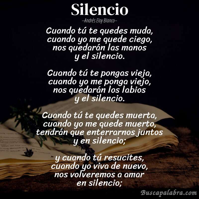 Poema Silencio de Andrés Eloy Blanco con fondo de libro