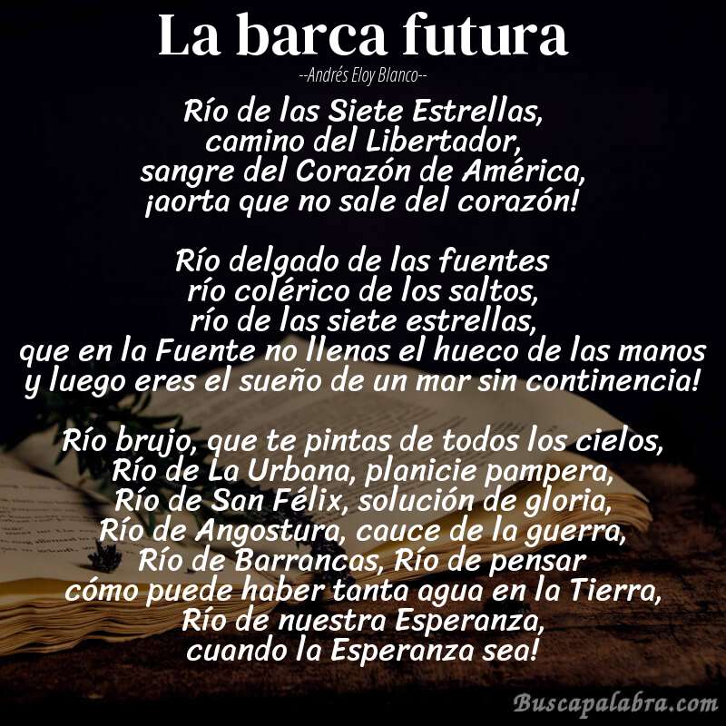 Poema La barca futura de Andrés Eloy Blanco con fondo de libro
