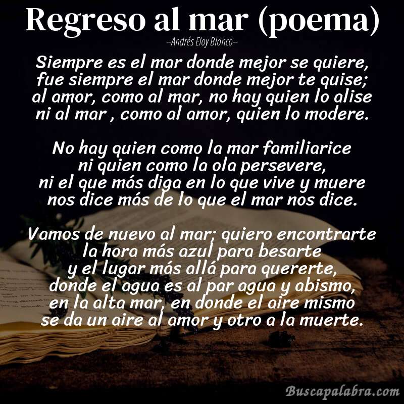 Poema Regreso al mar (poema) de Andrés Eloy Blanco con fondo de libro