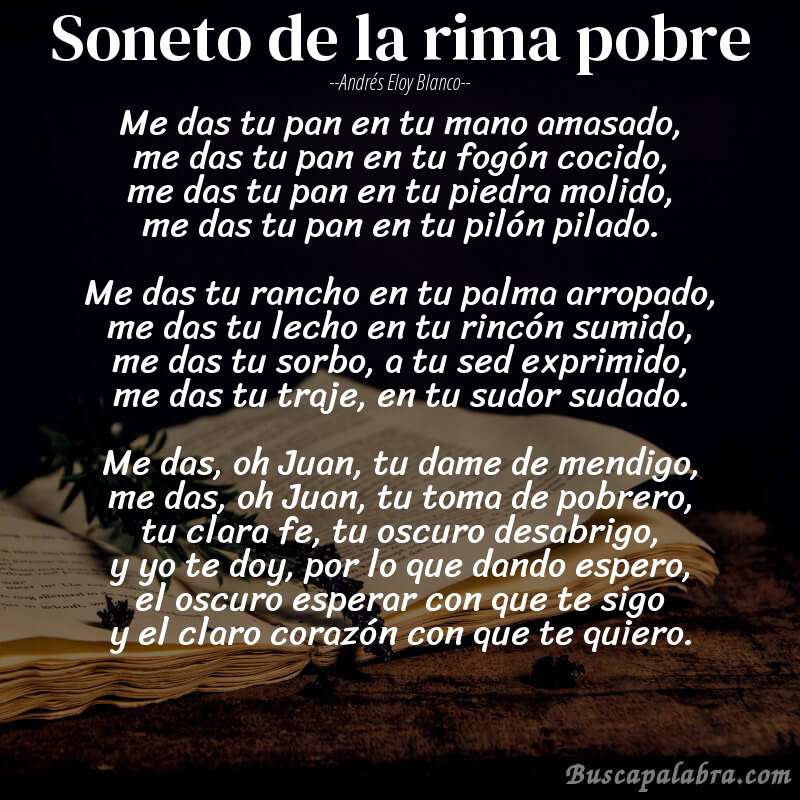 Poema Soneto de la rima pobre de Andrés Eloy Blanco con fondo de libro