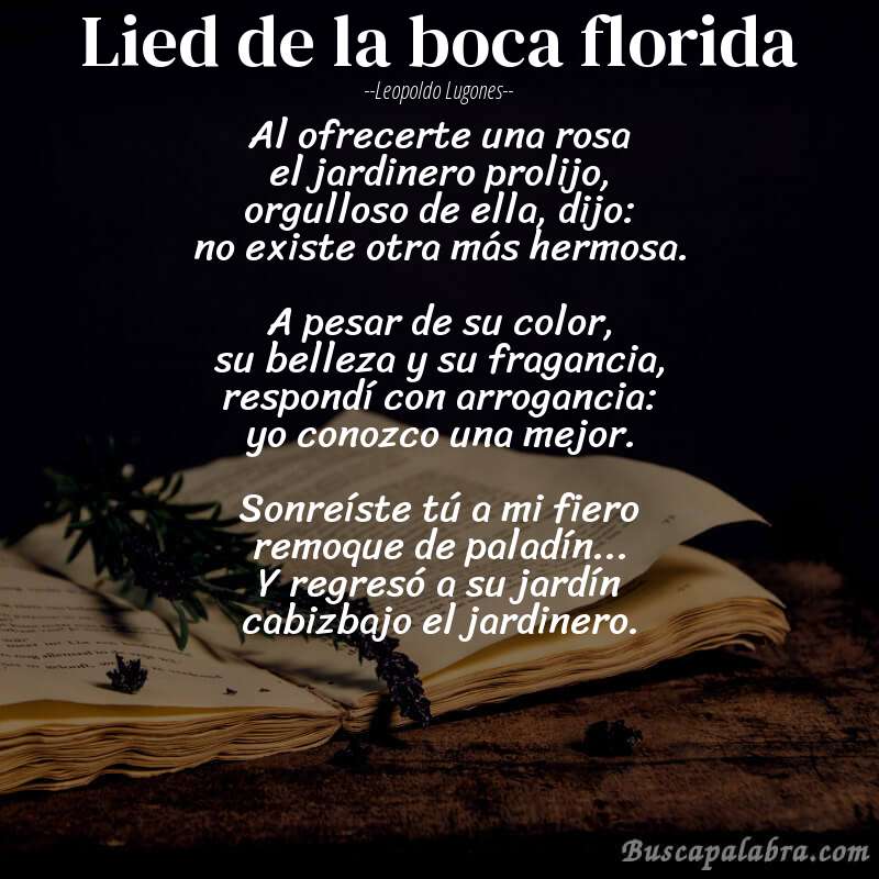 Poema lied de la boca florida de Leopoldo Lugones con fondo de libro