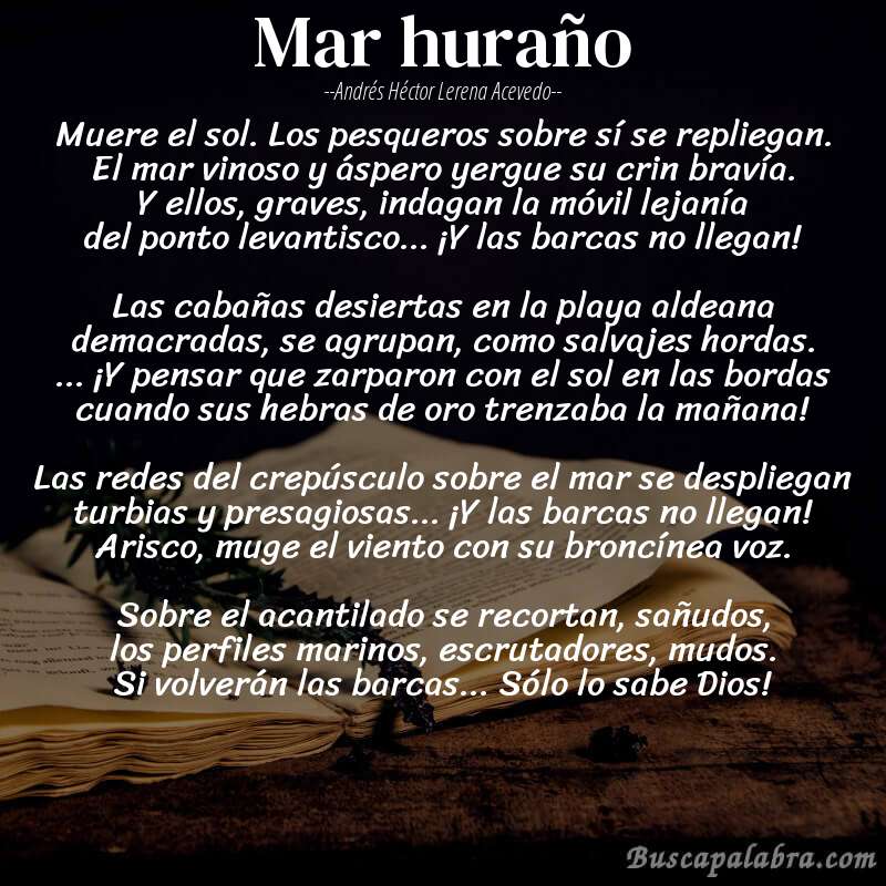 Poema Mar huraño de Andrés Héctor Lerena Acevedo con fondo de libro