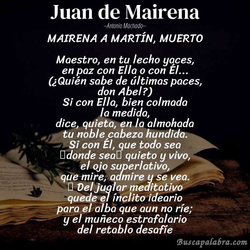 Poema Juan de Mairena de Antonio Machado con fondo de libro
