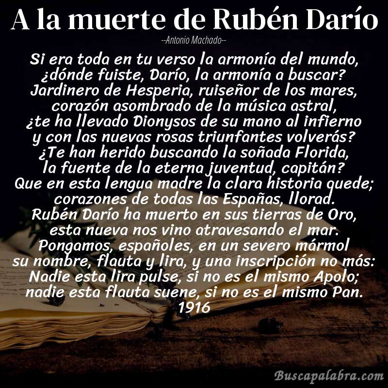 Poema A la muerte de Rubén Darío de Antonio Machado con fondo de libro