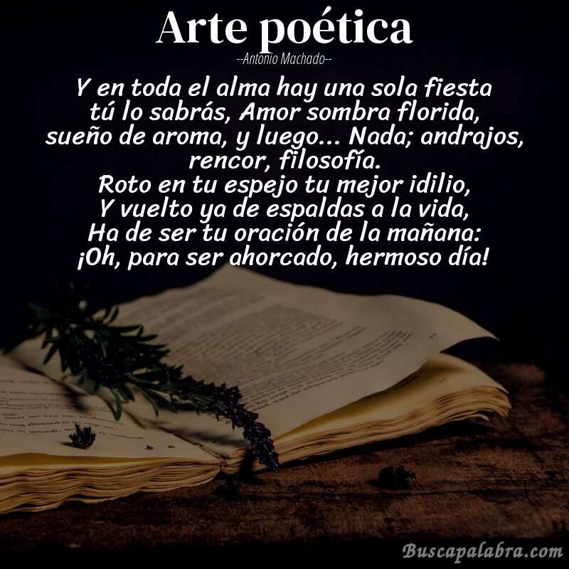 Poema Arte poética de Antonio Machado con fondo de libro