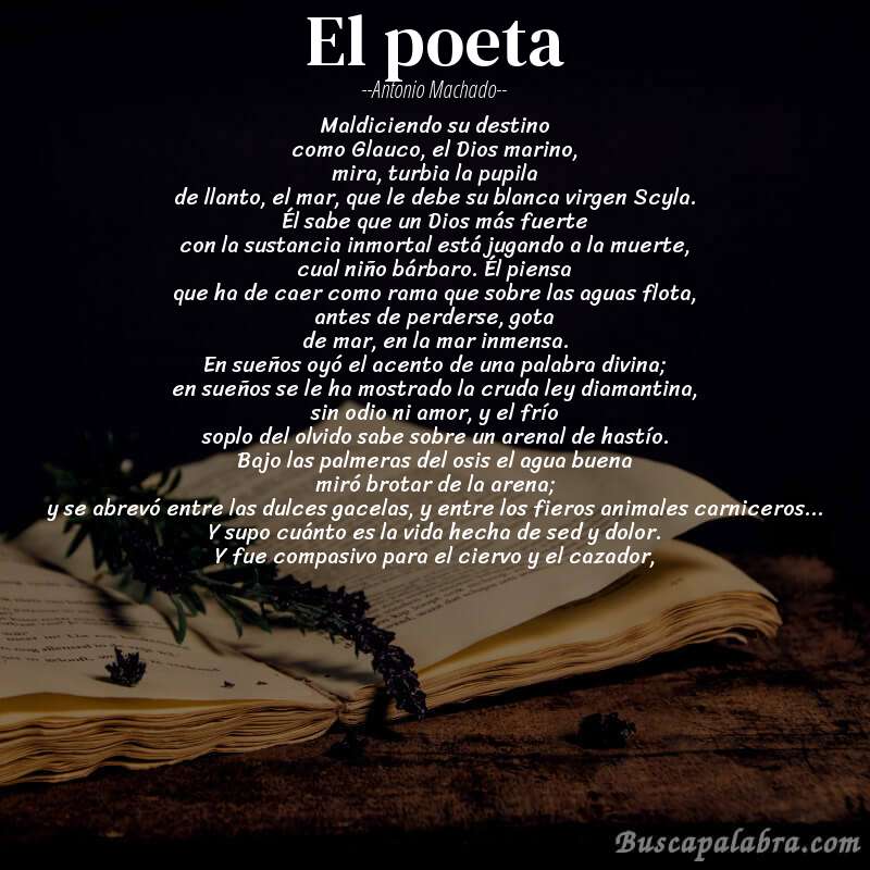 Poema El poeta de Antonio Machado con fondo de libro