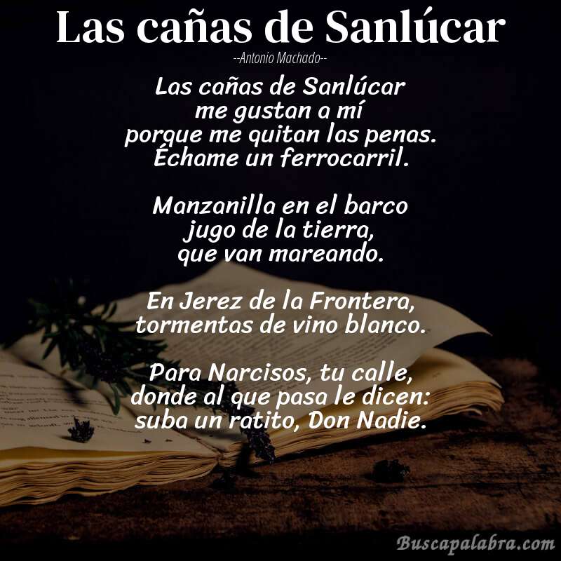 Poema Las cañas de Sanlúcar de Antonio Machado con fondo de libro