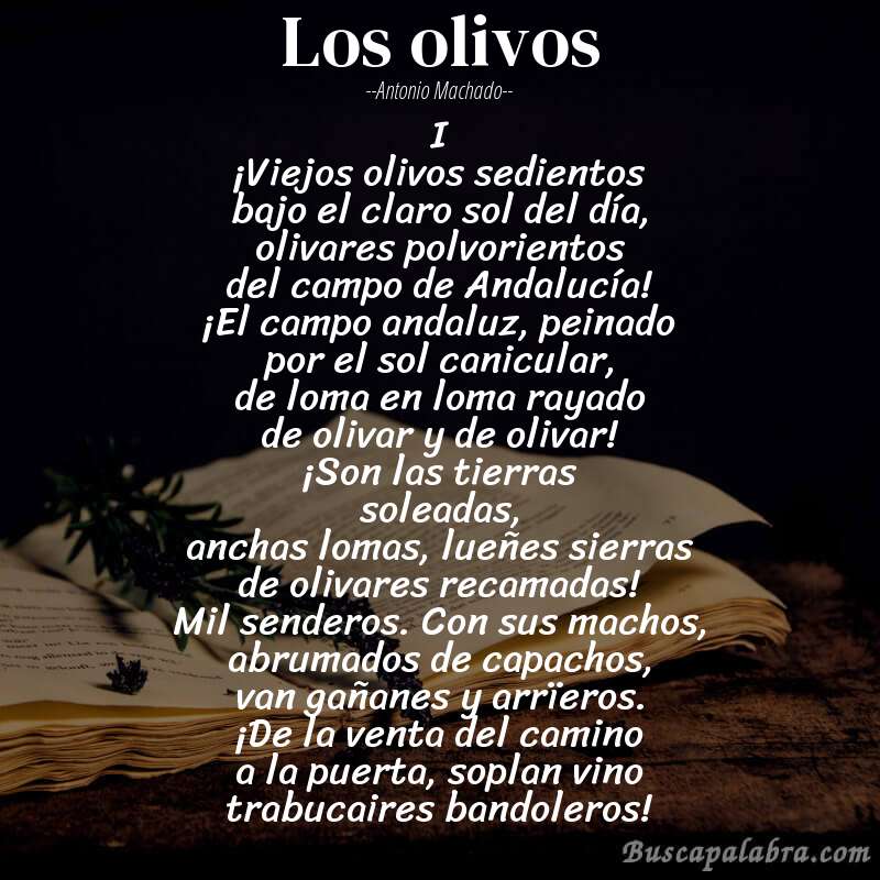Poema Los olivos de Antonio Machado con fondo de libro