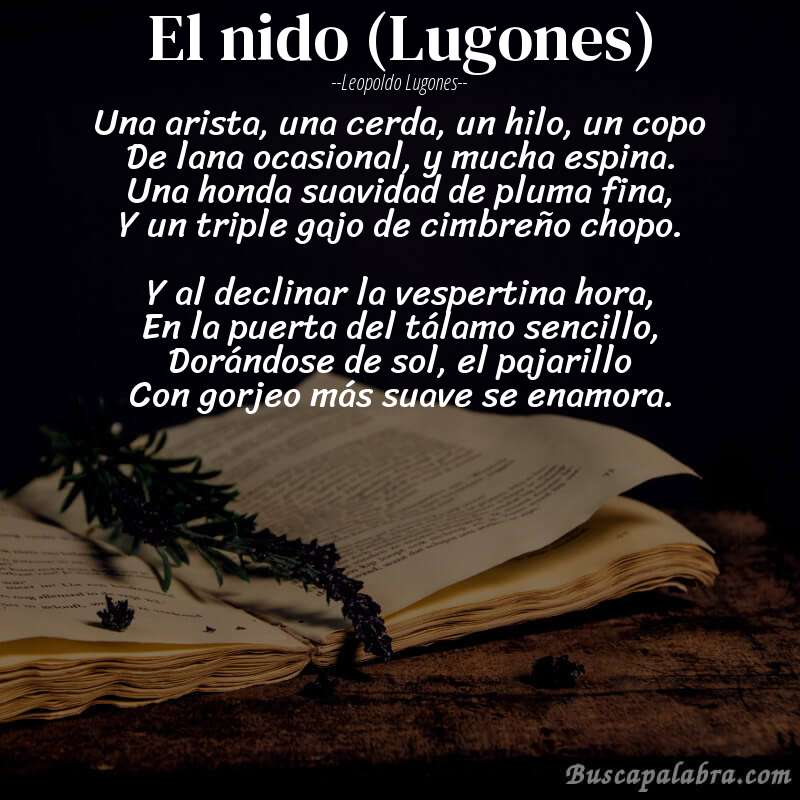 Poema El nido (Lugones) de Leopoldo Lugones con fondo de libro
