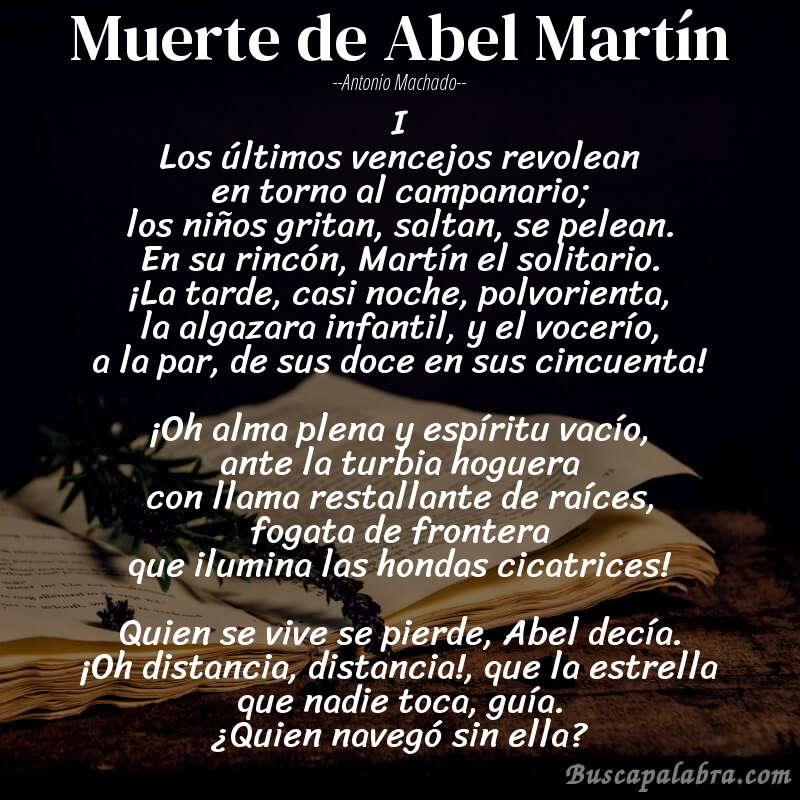 Poema Muerte de Abel Martín de Antonio Machado con fondo de libro