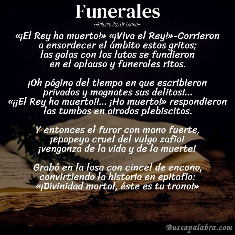 Poema Funerales de Antonio Ros de Olano con fondo de libro