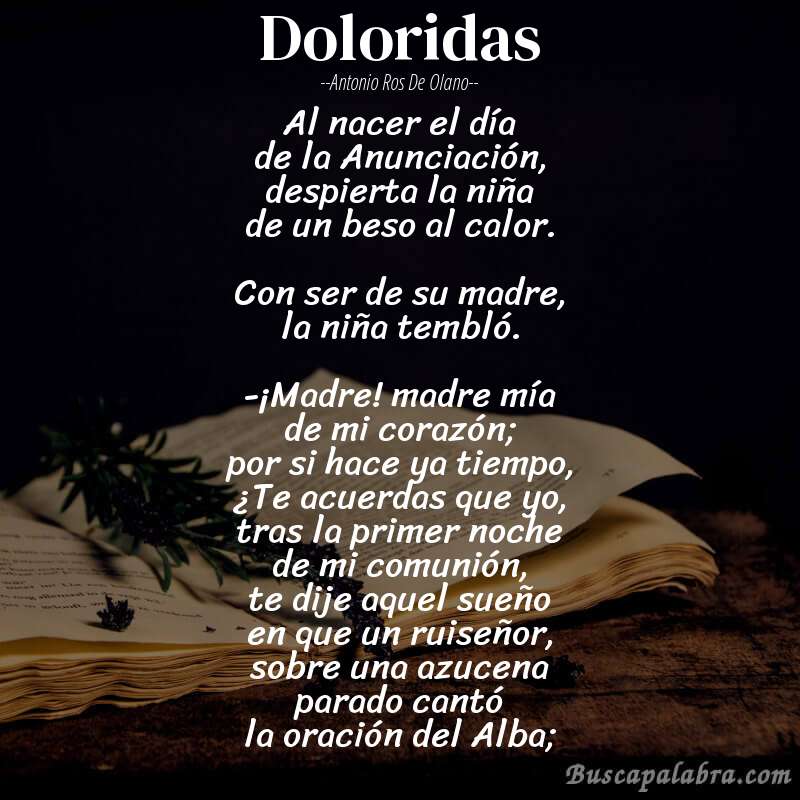 Poema Doloridas de Antonio Ros de Olano con fondo de libro