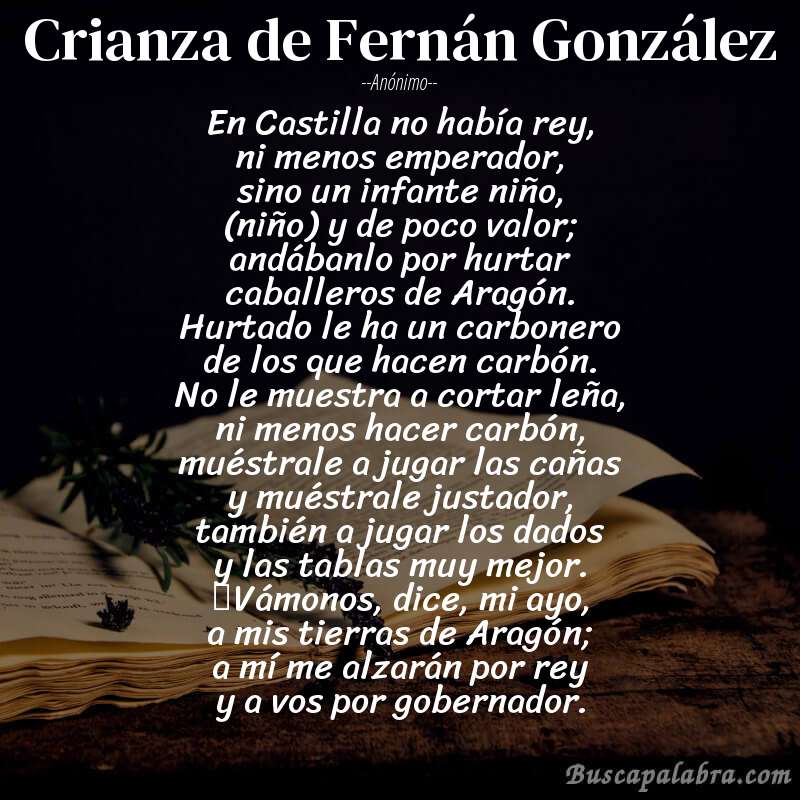 Poema Crianza de Fernán González de Anónimo con fondo de libro