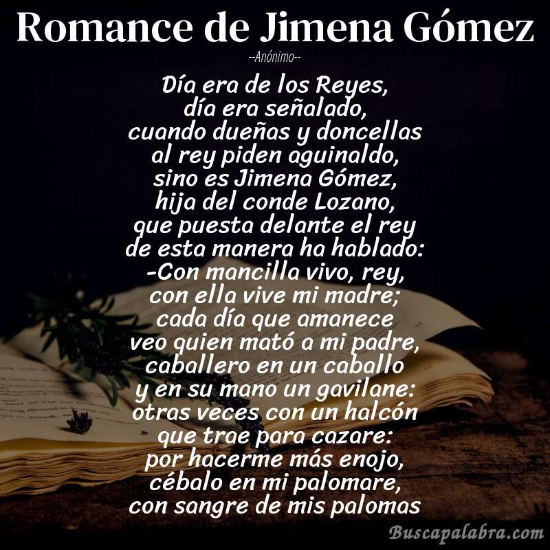 Poema Romance de Jimena Gómez de Anónimo con fondo de libro