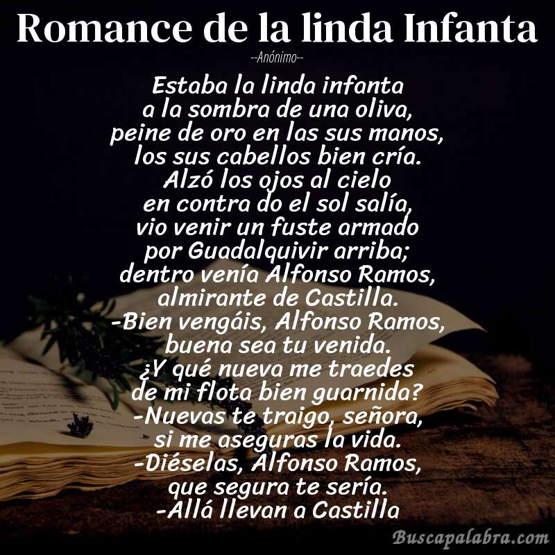 Poema Romance de la linda Infanta de Anónimo con fondo de libro