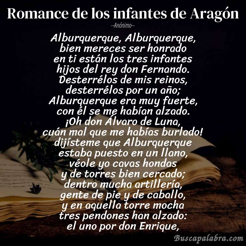 Poema Romance de los infantes de Aragón de Anónimo con fondo de libro