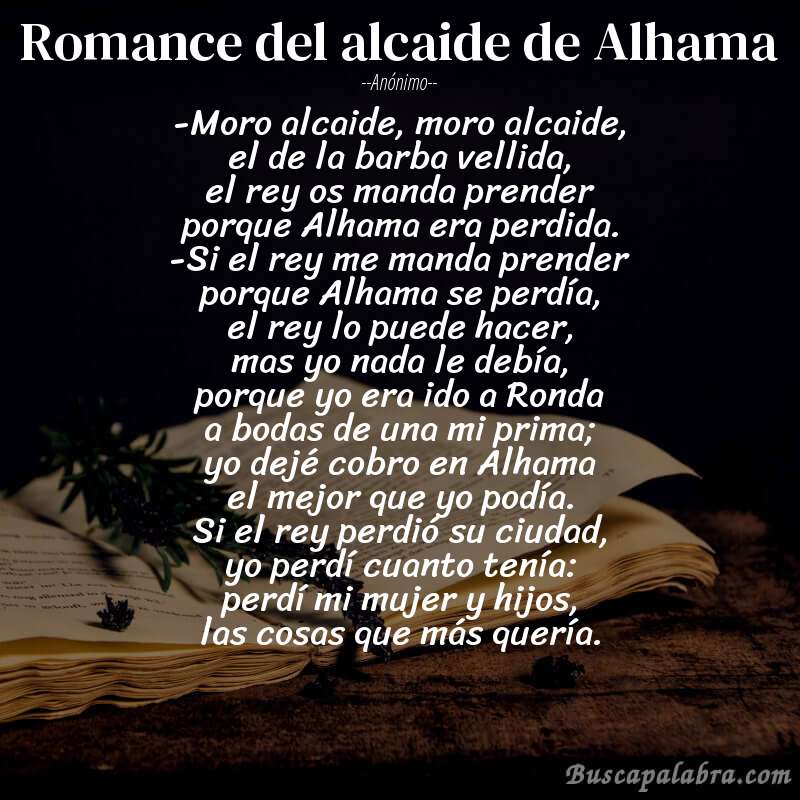 Poema Romance del alcaide de Alhama de Anónimo con fondo de libro