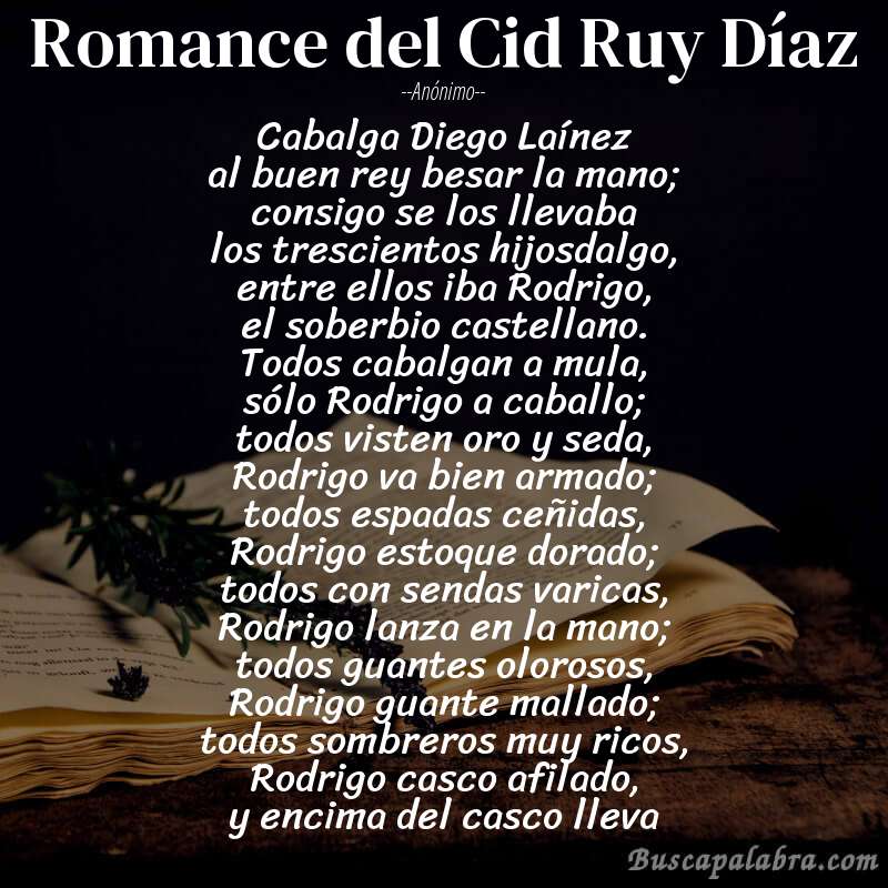 Poema Romance del Cid Ruy Díaz de Anónimo con fondo de libro