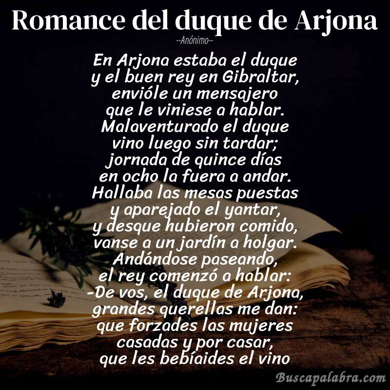 Poema Romance del duque de Arjona de Anónimo con fondo de libro