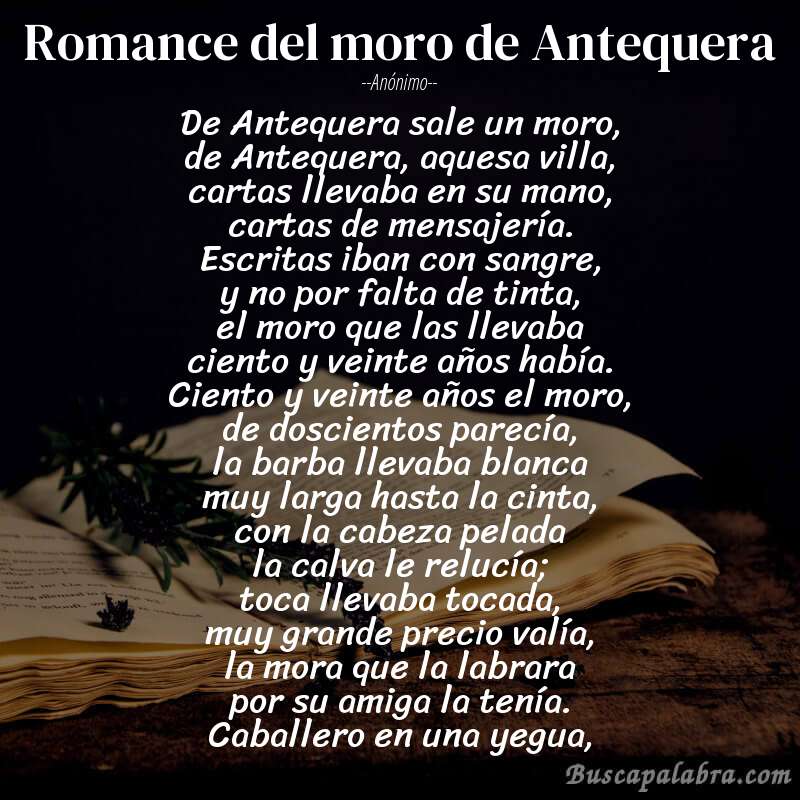 Poema Romance del moro de Antequera de Anónimo con fondo de libro