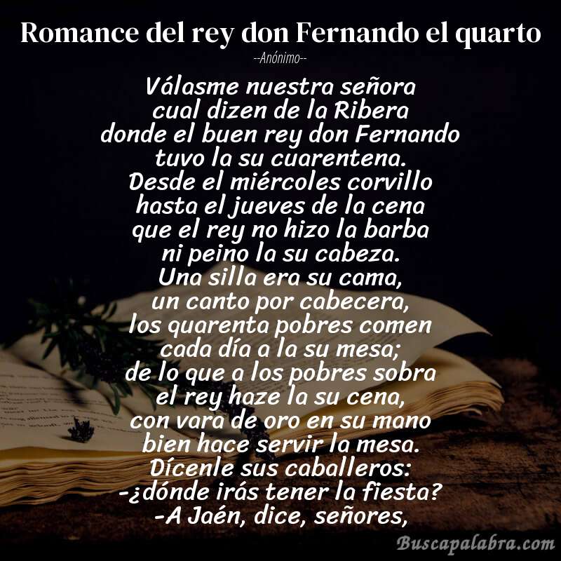 Poema Romance del rey don Fernando el quarto de Anónimo con fondo de libro