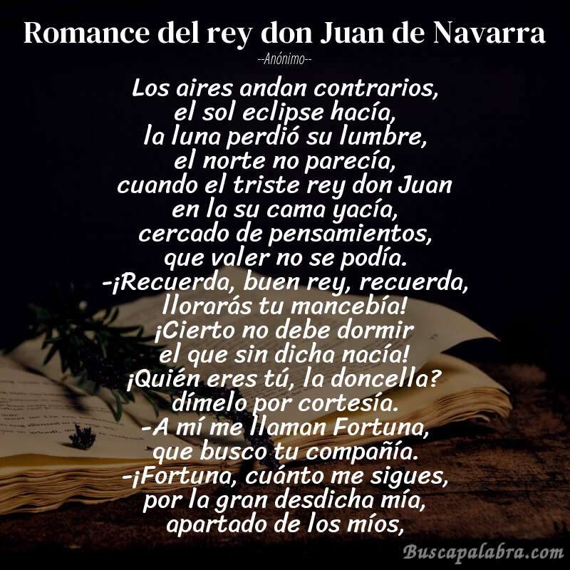 Poema Romance del rey don Juan de Navarra de Anónimo con fondo de libro