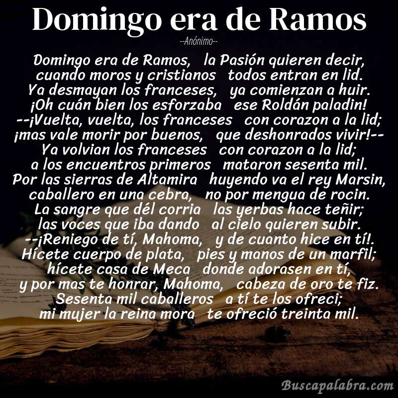 Poema Domingo era de Ramos de Anónimo con fondo de libro