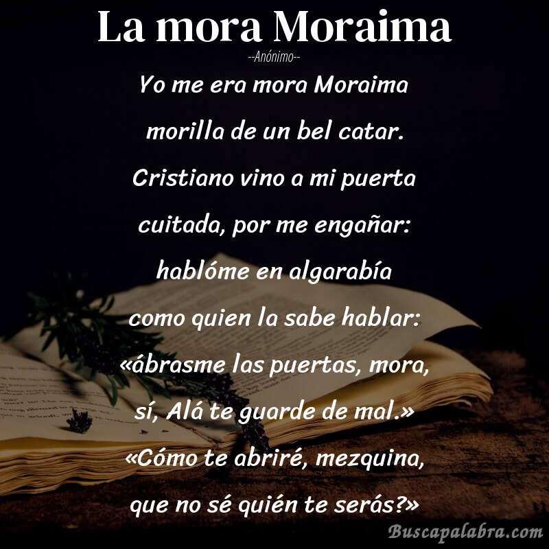 Poema La mora Moraima de Anónimo con fondo de libro