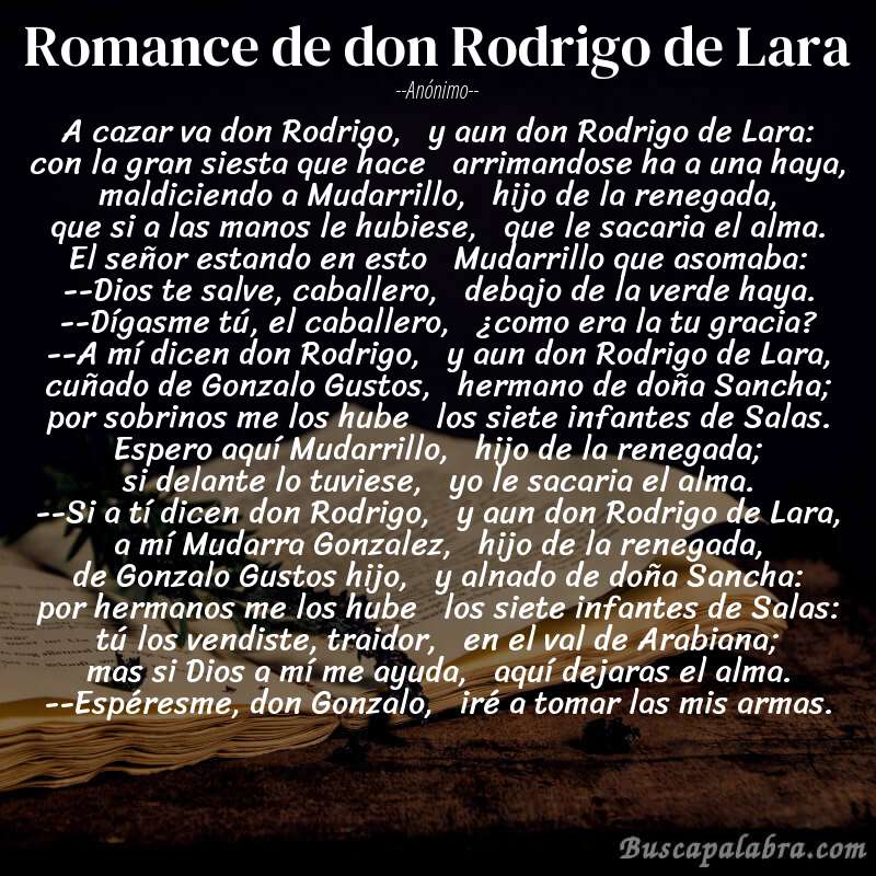 Poema Romance de don Rodrigo de Lara de Anónimo con fondo de libro