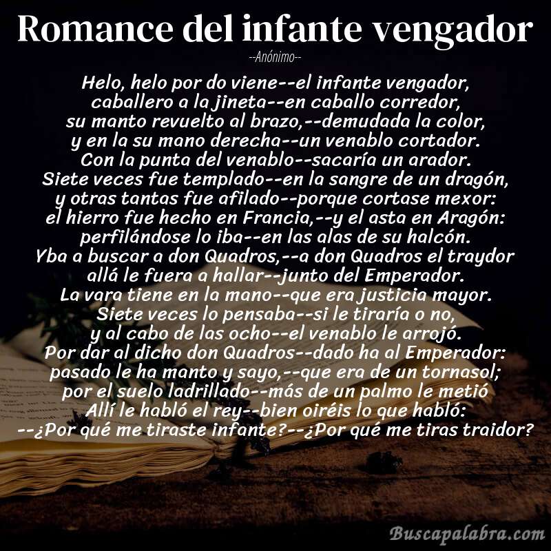 Poema Romance del infante vengador de Anónimo con fondo de libro