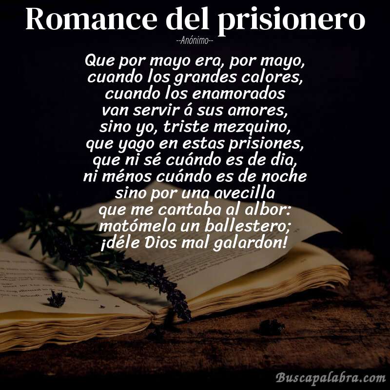 Poema Romance del prisionero de Anónimo con fondo de libro