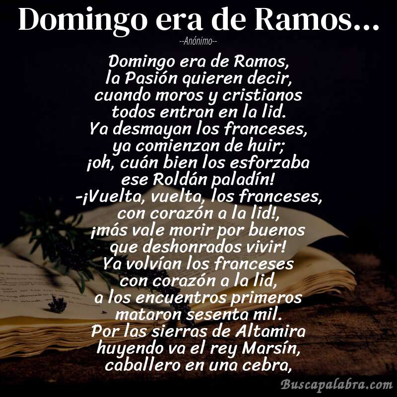 Poema Domingo era de Ramos... de Anónimo con fondo de libro