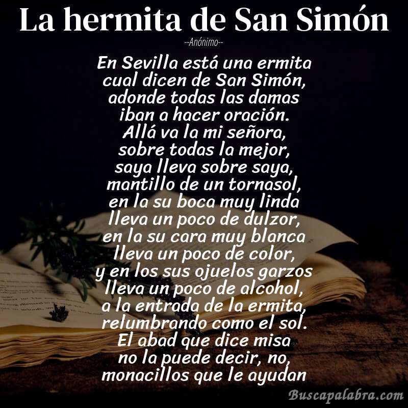 Poema La hermita de San Simón de Anónimo con fondo de libro