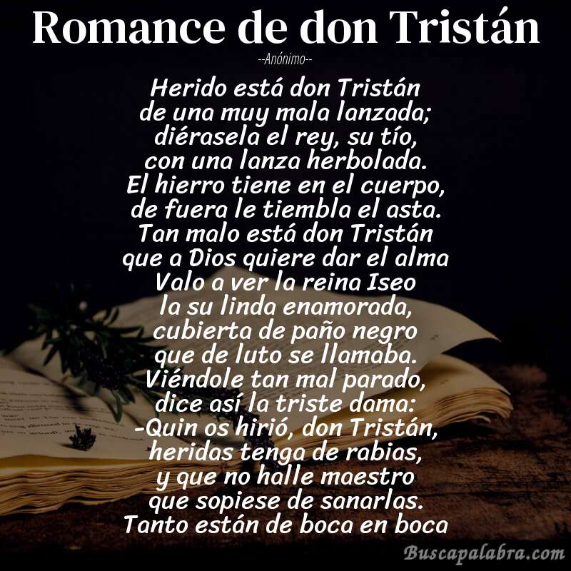 Poema Romance de don Tristán de Anónimo con fondo de libro