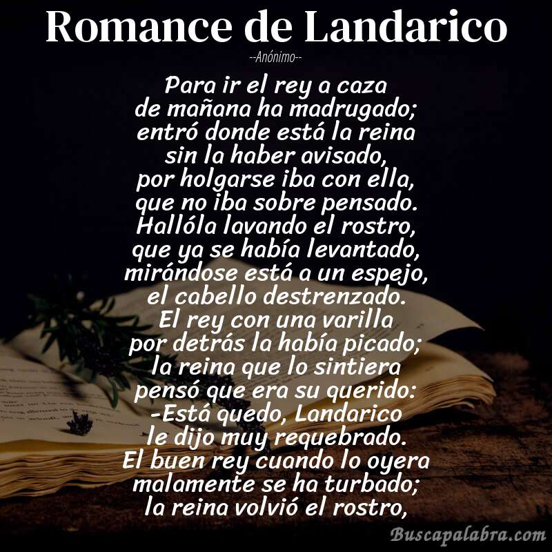 Poema Romance de Landarico de Anónimo con fondo de libro