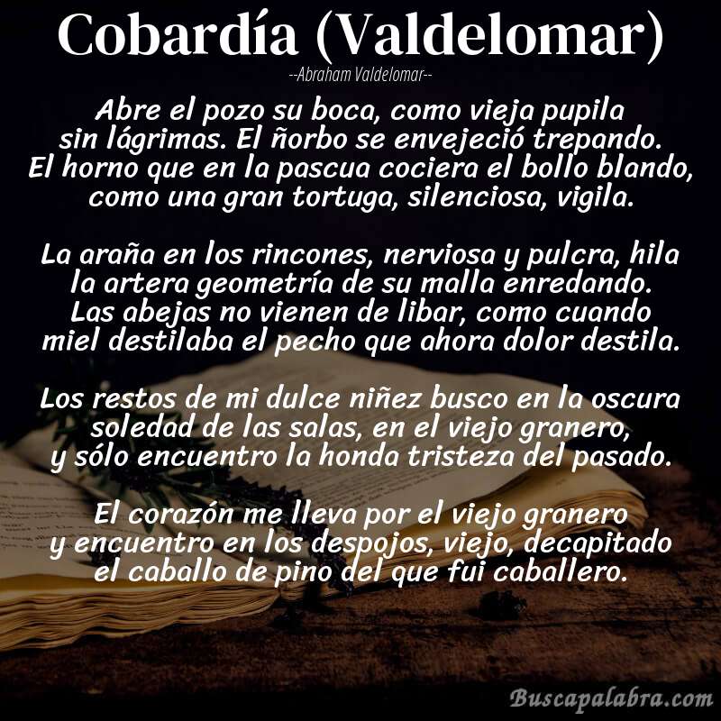 Poema Cobardía (Valdelomar) de Abraham Valdelomar con fondo de libro