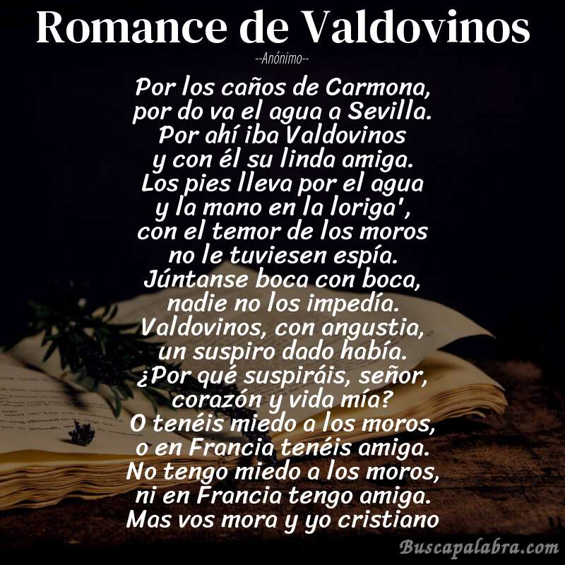 Poema Romance de Valdovinos de Anónimo con fondo de libro