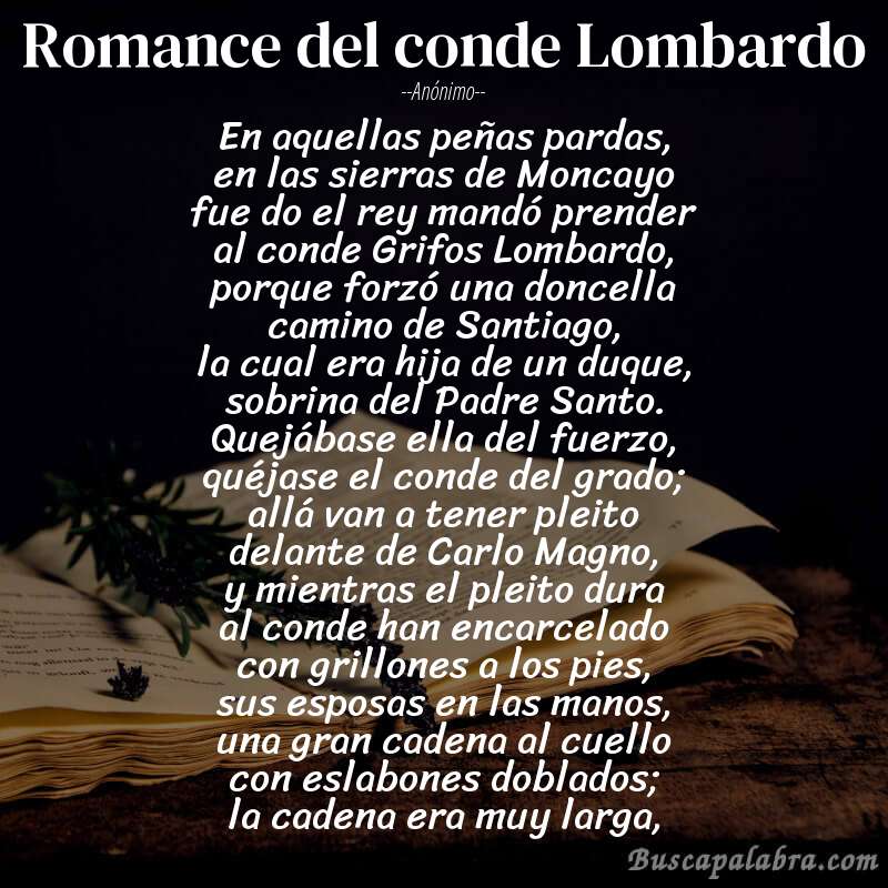 Poema Romance del conde Lombardo de Anónimo con fondo de libro