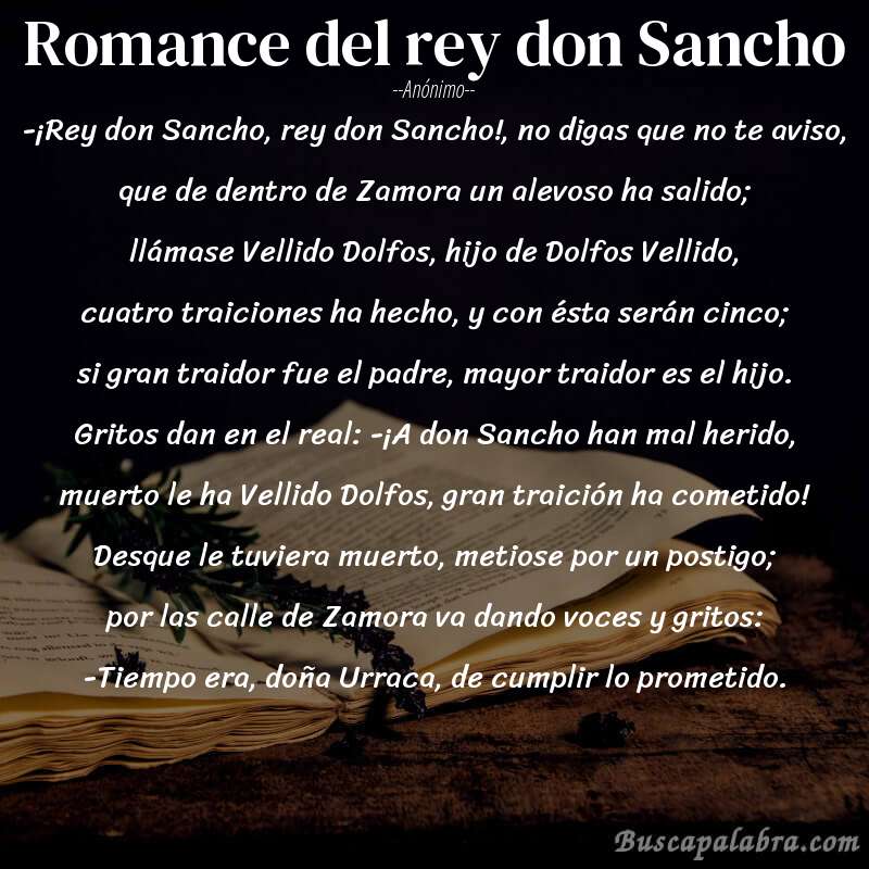 Poema Romance del rey don Sancho de Anónimo con fondo de libro