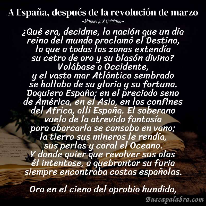 Poema A España, después de la revolución de marzo de Manuel José Quintana con fondo de libro