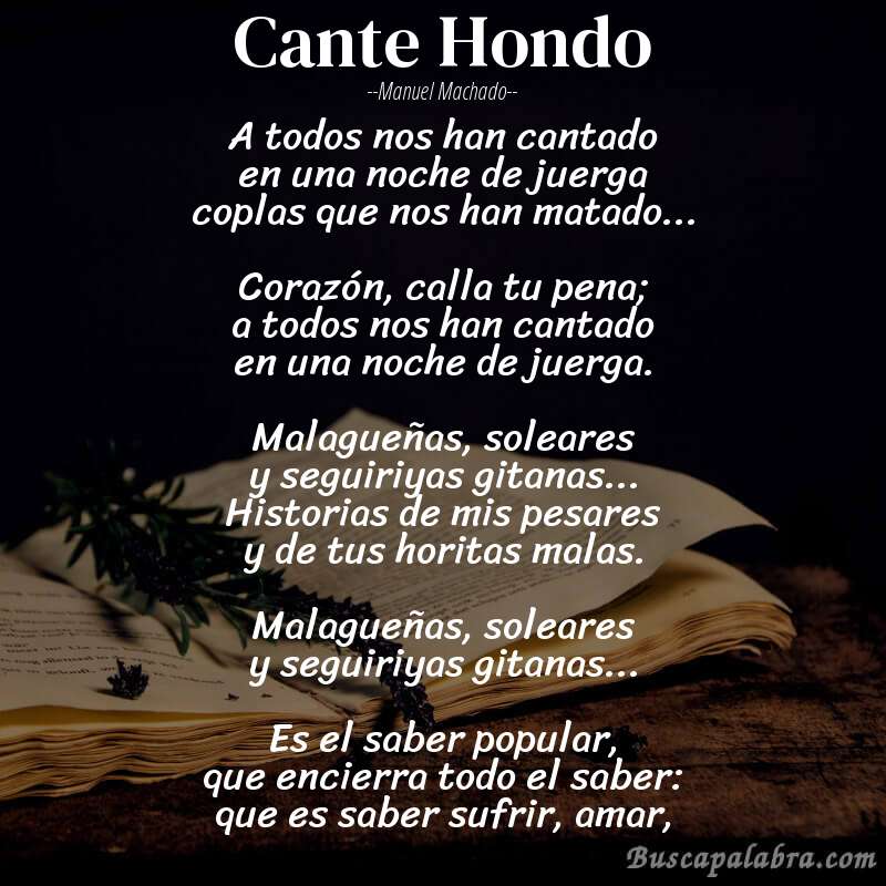 Poema Cante Hondo de Manuel Machado con fondo de libro